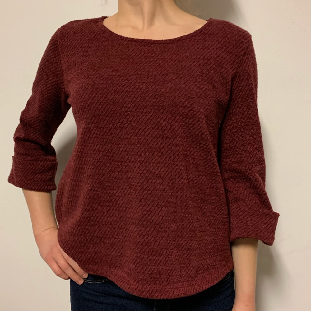 Anthropologie Burgundy Wine Knit Top Small